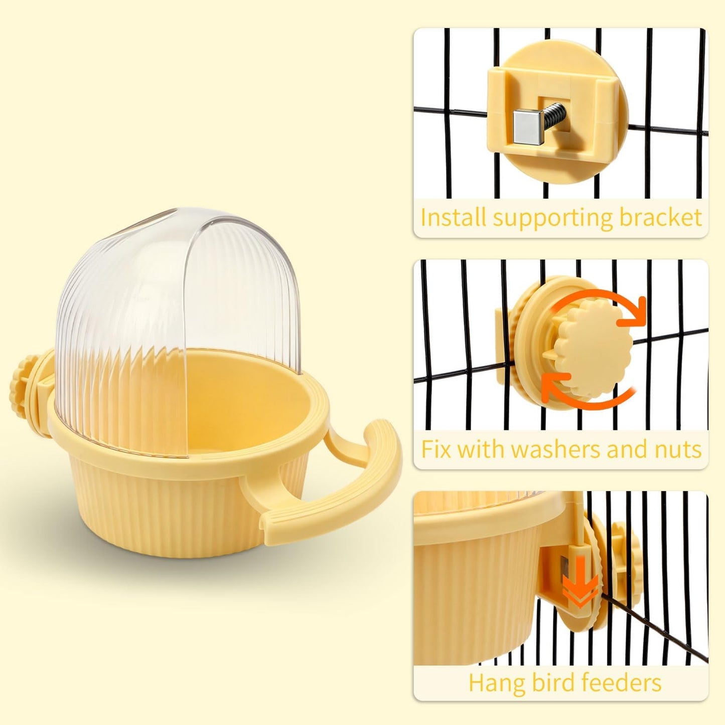 No Mess Bird Feeder for Cage Parrot Seed Food Water Bowl (Yellow) | No mess, with dispenser, multifunctional, large capacity, for parrot/quaker/lory/conure/cockatiel/senegal parrot/caique