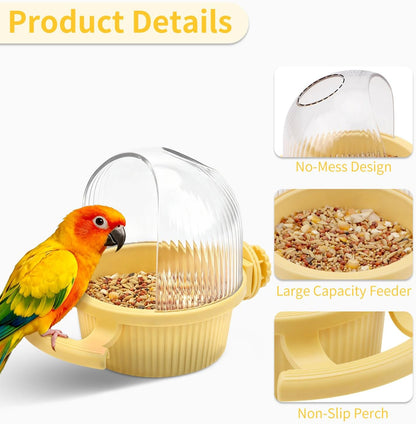 No Mess Bird Feeder for Cage Parrot Seed Food Water Bowl (Yellow) | No mess, with dispenser, multifunctional, large capacity, for parrot/quaker/lory/conure/cockatiel/senegal parrot/caique