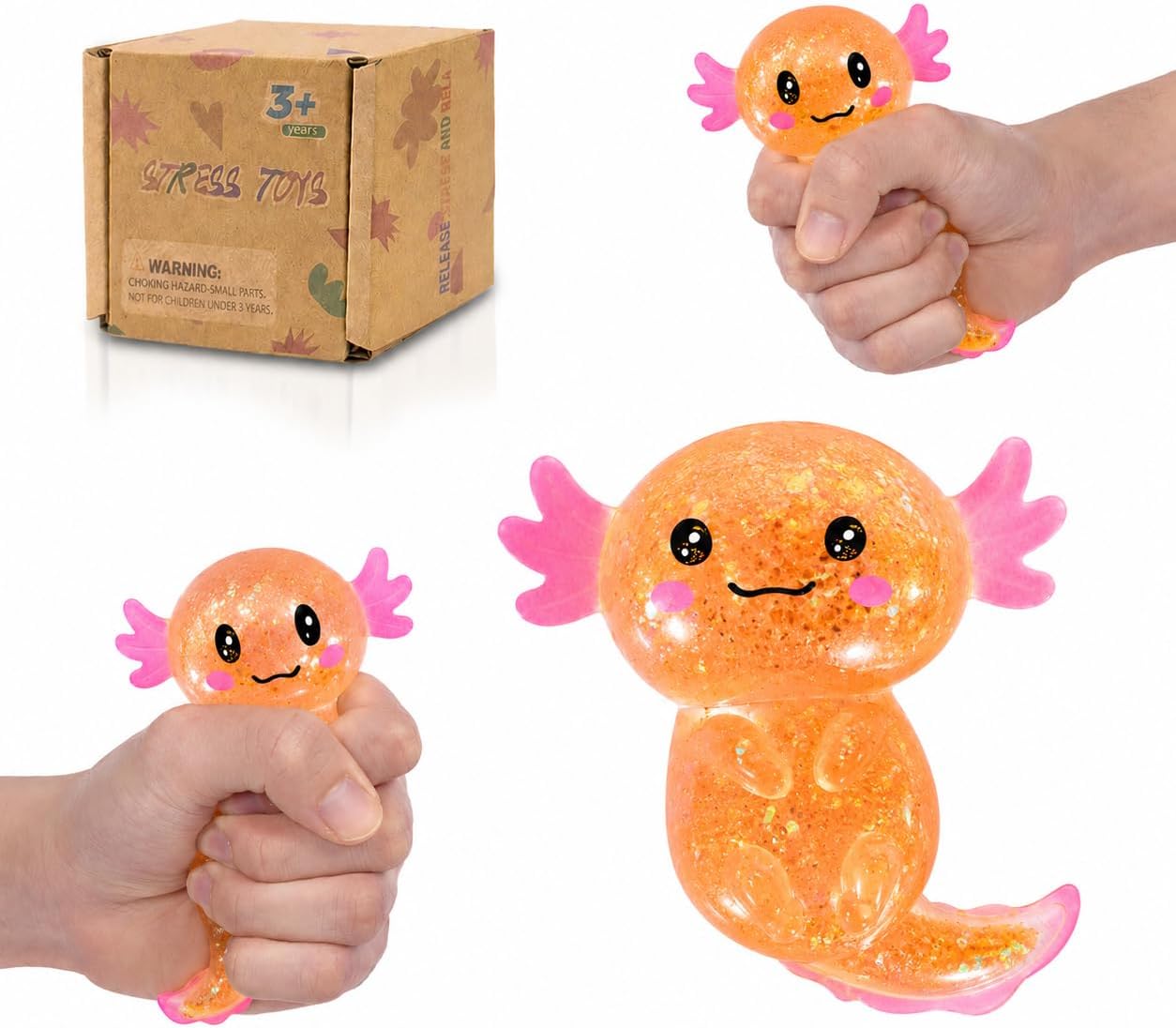 Axolotl Squishy Toy, Soft Stretchy Sensory Fidget Toy, Cute Long Tail Axolotl Stress Relief Squeeze Toy for Kids and Adults, Desk Toy Gift (Yellow)