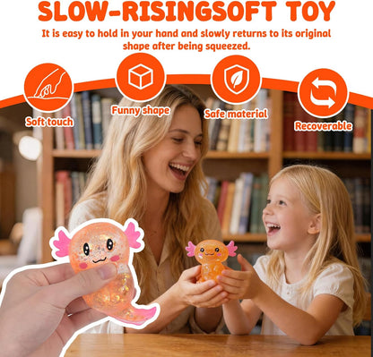 Axolotl Squishy Toy, Soft Stretchy Sensory Fidget Toy, Cute Long Tail Axolotl Stress Relief Squeeze Toy for Kids and Adults, Desk Toy Gift (Yellow)