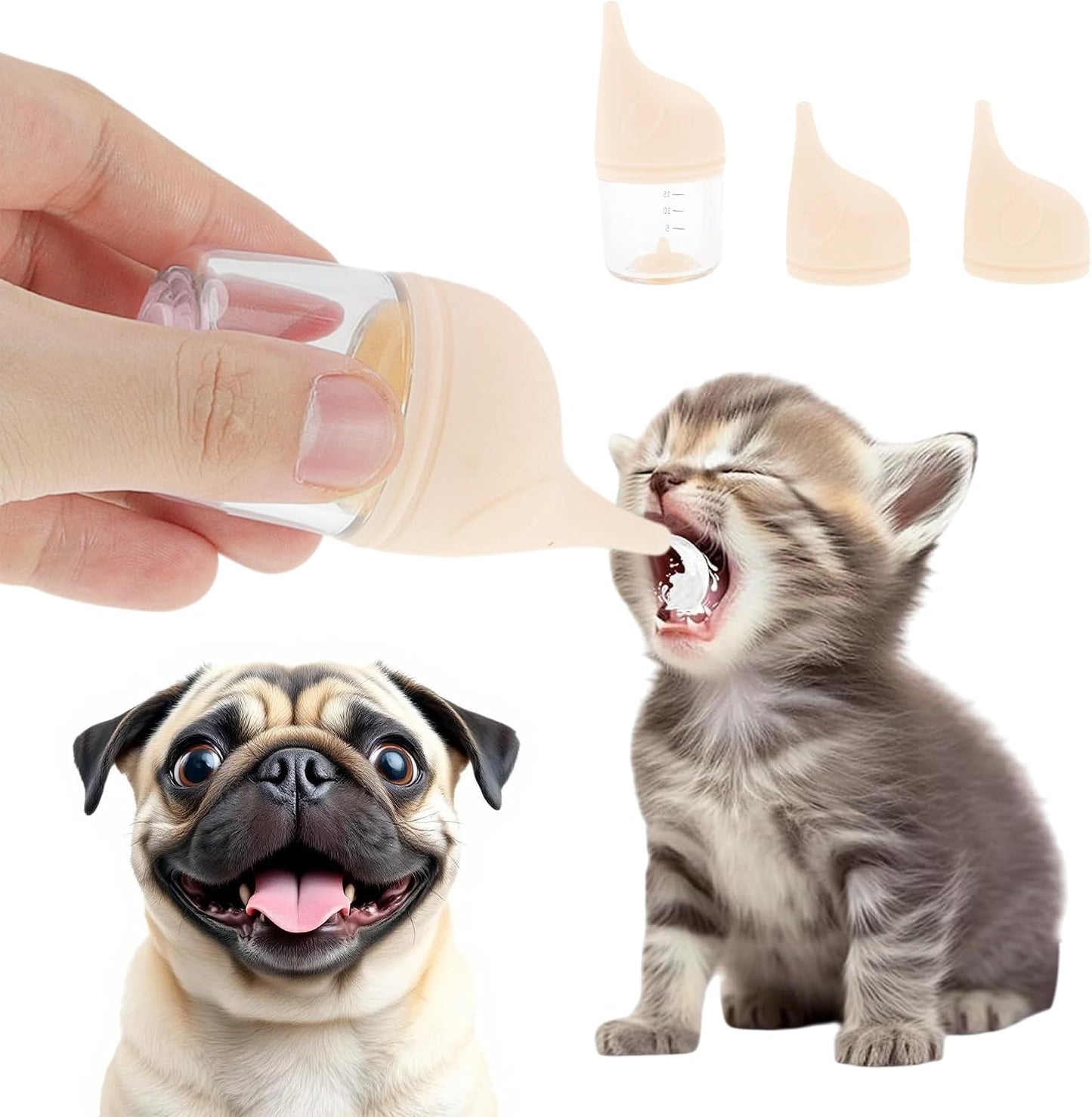 Kitten Bottle, Elephant-Shaped Feeding Bottle, Puppy Bottle, for Feeding Pets, with 2pcs Replaceable and Reusable Silicone Nipples, Yellow, 20ml