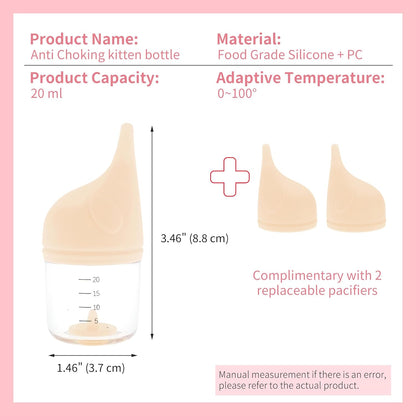 Kitten Bottle, Elephant-Shaped Feeding Bottle, Puppy Bottle, for Feeding Pets, with 2pcs Replaceable and Reusable Silicone Nipples, Yellow, 20ml