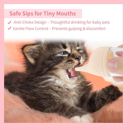 Kitten Bottle, Elephant-Shaped Feeding Bottle, Puppy Bottle, for Feeding Pets, with 2pcs Replaceable and Reusable Silicone Nipples, Yellow, 20ml