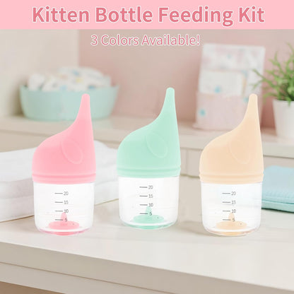 Kitten Bottle, Elephant-Shaped Feeding Bottle, Puppy Bottle, for Feeding Pets, with 2pcs Replaceable and Reusable Silicone Nipples, Yellow, 20ml
