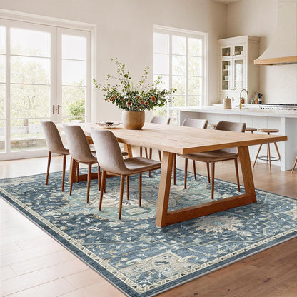 Washable Area Rugs, Low-Profile Washable Rug with Non-Slip Backing & Durable Edge Binding, Vintage Rugs for Living Room, Bedroom, Dinning Room (6x9, Blue/Yellow)