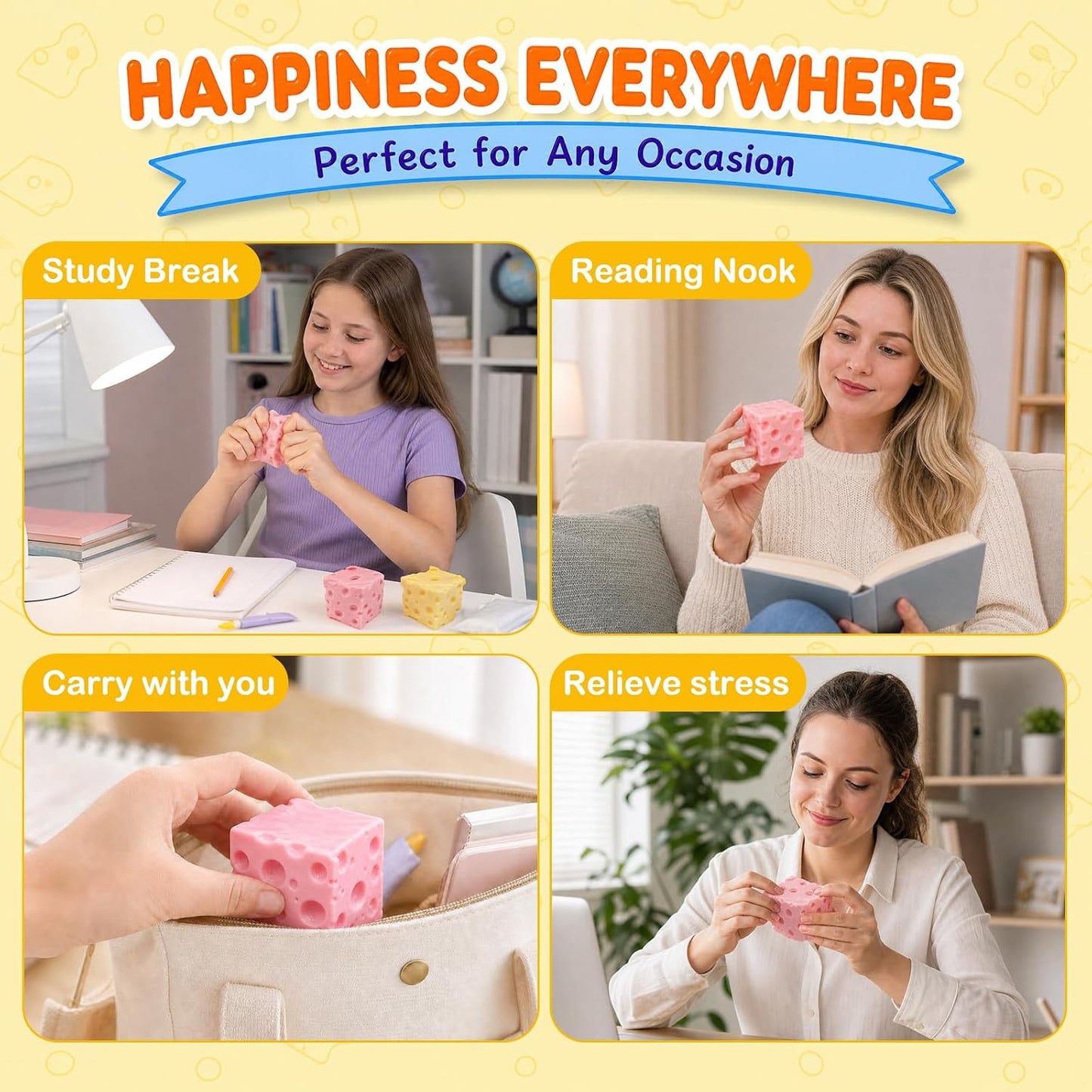 2Pcs Cheese Squishy Skin Stress Ball Making Kit - Easy Handmade Sensory Squishy Toys | Includes 2 Cheese-Shaped TPR Skins and 3.5 oz Filler; ASMR Craft Anxiety Relief Cheese Squishies(Pink and Yellow)
