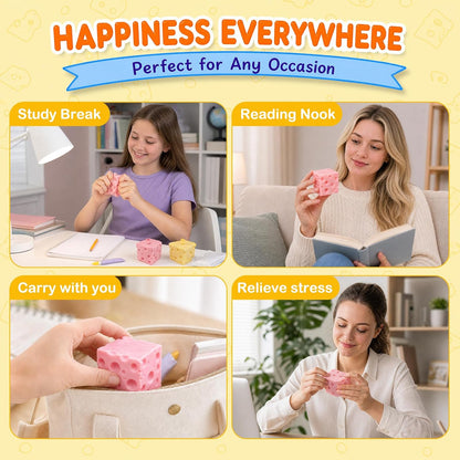 2Pcs Cheese Squishy Skin Stress Ball Making Kit - Easy Handmade Sensory Squishy Toys | Includes 2 Cheese-Shaped TPR Skins and 3.5 oz Filler; ASMR Craft Anxiety Relief Cheese Squishies(Pink and Yellow)