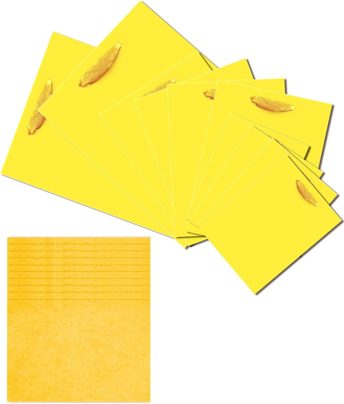 Bright Yellow Gift Bags with Tissue Paper Mulit Assorted Sizes 10PCS Present Birthday Bags(2pcs Large 13", 4pcs Medium 9", 4pcs Small 6", Tissue Paper)