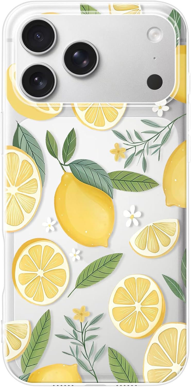 Cute Lemon Case for iPhone 17 Pro Max, Clear Soft TPU Cases with Fruit Pattern for Girls Women Boy Men