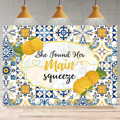 Lemon Bridal Shower Photography Backdrop She Found her Main Squeeze Background Lemonade Bachelorette Summer Party Decoration Background Bride to Be Engagement Party Background (5X3FT)