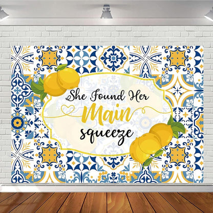 Lemon Bridal Shower Photography Backdrop She Found her Main Squeeze Background Lemonade Bachelorette Summer Party Decoration Background Bride to Be Engagement Party Background (5X3FT)