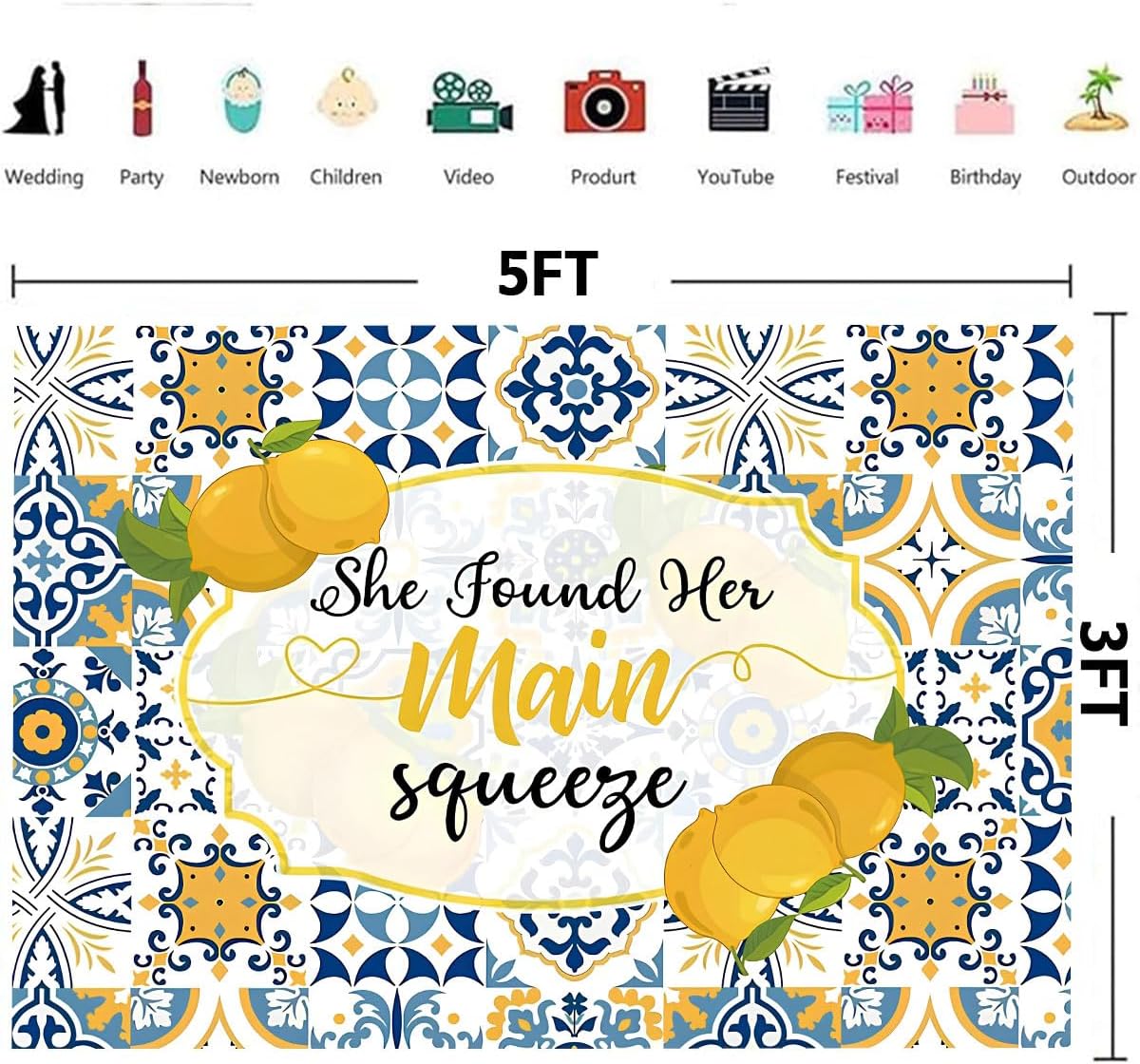 Lemon Bridal Shower Photography Backdrop She Found her Main Squeeze Background Lemonade Bachelorette Summer Party Decoration Background Bride to Be Engagement Party Background (5X3FT)