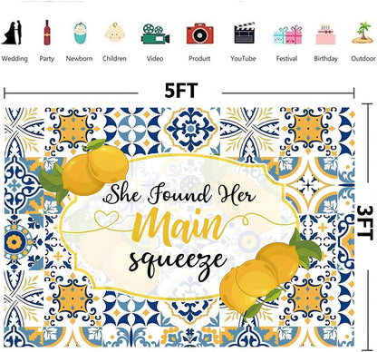 Lemon Bridal Shower Photography Backdrop She Found her Main Squeeze Background Lemonade Bachelorette Summer Party Decoration Background Bride to Be Engagement Party Background (5X3FT)
