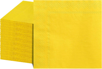 120 Pcs Yellow Cocktail Napkins Easter Lemon Napkins Disposable Beverage Dessert Napkins Spring Napkin for Picnic,Birthday, 5X5 Inch