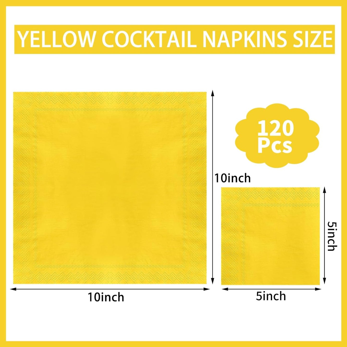 120 Pcs Yellow Cocktail Napkins Easter Lemon Napkins Disposable Beverage Dessert Napkins Spring Napkin for Picnic,Birthday, 5X5 Inch