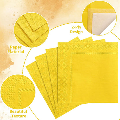120 Pcs Yellow Cocktail Napkins Easter Lemon Napkins Disposable Beverage Dessert Napkins Spring Napkin for Picnic,Birthday, 5X5 Inch