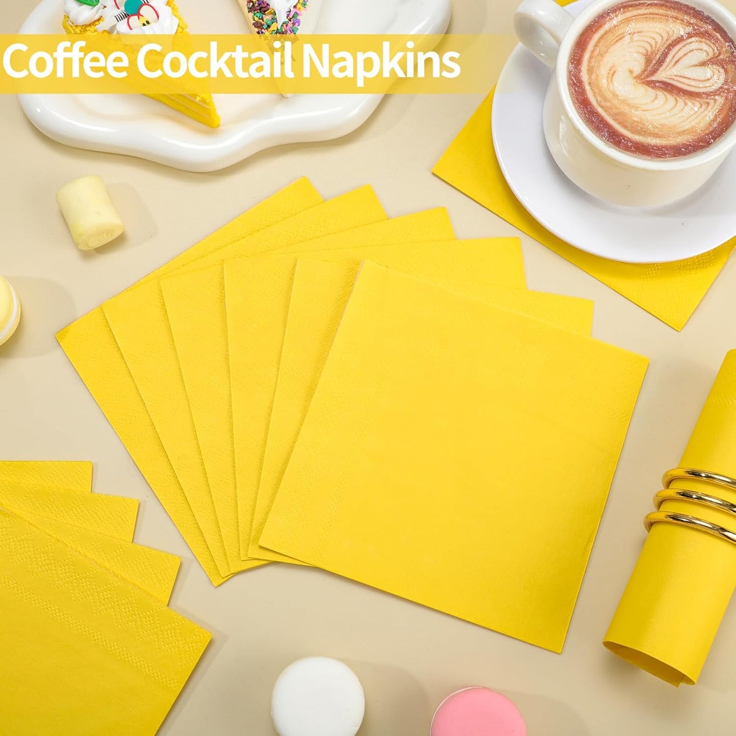120 Pcs Yellow Cocktail Napkins Easter Lemon Napkins Disposable Beverage Dessert Napkins Spring Napkin for Picnic,Birthday, 5X5 Inch