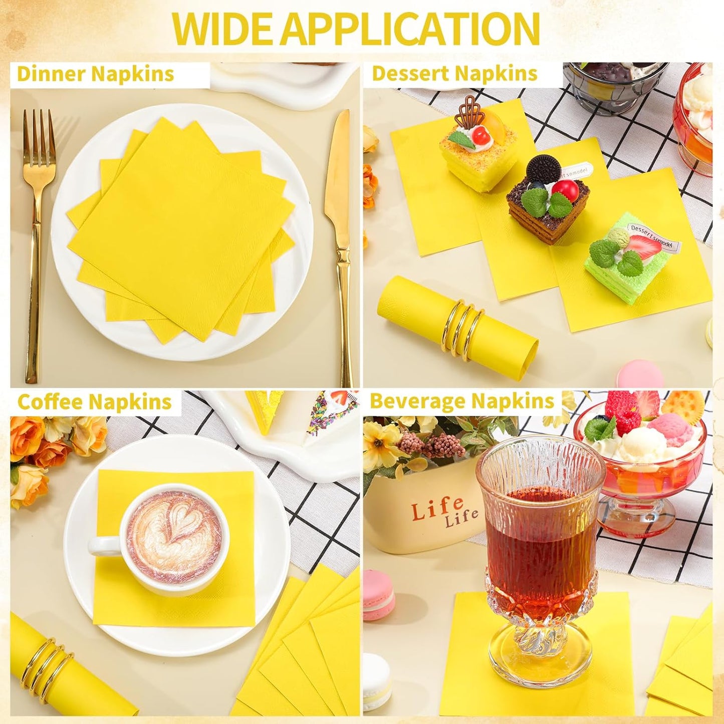 120 Pcs Yellow Cocktail Napkins Easter Lemon Napkins Disposable Beverage Dessert Napkins Spring Napkin for Picnic,Birthday, 5X5 Inch