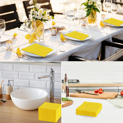 120 Pcs Yellow Cocktail Napkins Easter Lemon Napkins Disposable Beverage Dessert Napkins Spring Napkin for Picnic,Birthday, 5X5 Inch