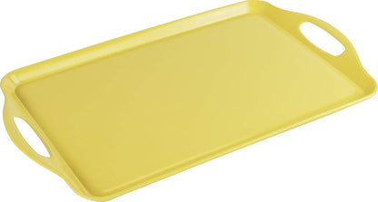 Calypso Basics Melamine Serving Ottoman Tray with Handles, Rectangular, Lightweight, Durable, Multi-Purpose Use, Indoor, Outdoor, Camping, Server, Lemon, Yellow