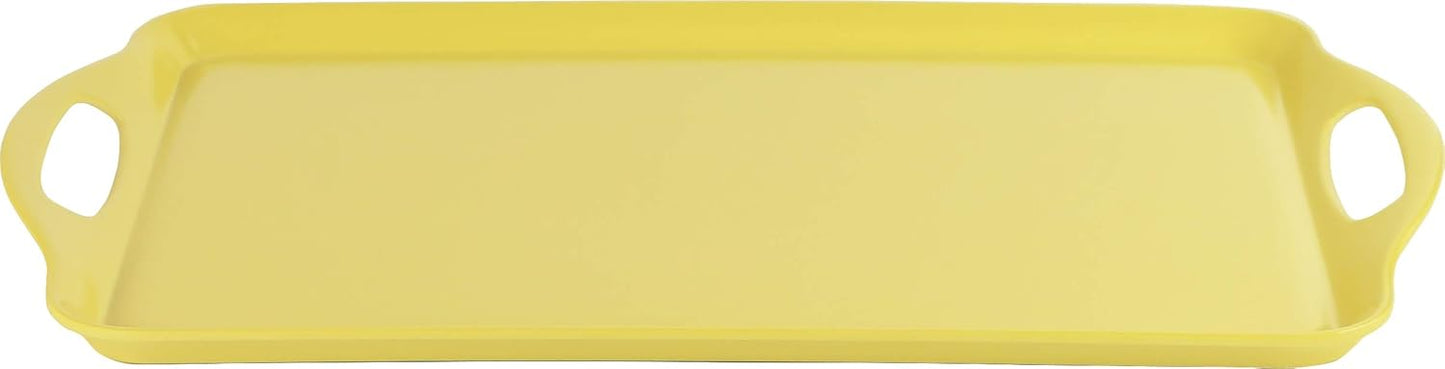 Calypso Basics Melamine Serving Ottoman Tray with Handles, Rectangular, Lightweight, Durable, Multi-Purpose Use, Indoor, Outdoor, Camping, Server, Lemon, Yellow