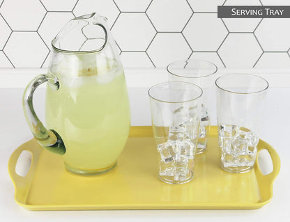 Calypso Basics Melamine Serving Ottoman Tray with Handles, Rectangular, Lightweight, Durable, Multi-Purpose Use, Indoor, Outdoor, Camping, Server, Lemon, Yellow