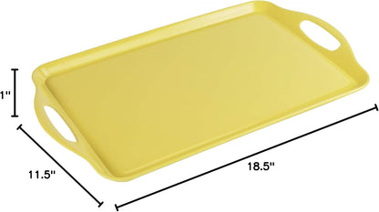 Calypso Basics Melamine Serving Ottoman Tray with Handles, Rectangular, Lightweight, Durable, Multi-Purpose Use, Indoor, Outdoor, Camping, Server, Lemon, Yellow