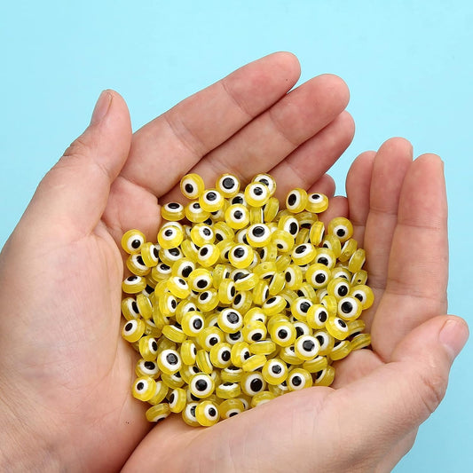 200pcs Evil Eye Beads Yellow Resin lampwork Beads Smooth Surface for DIY Jewelry Bracelets Necklaces Earrings Craft Gift Making(Yellow)