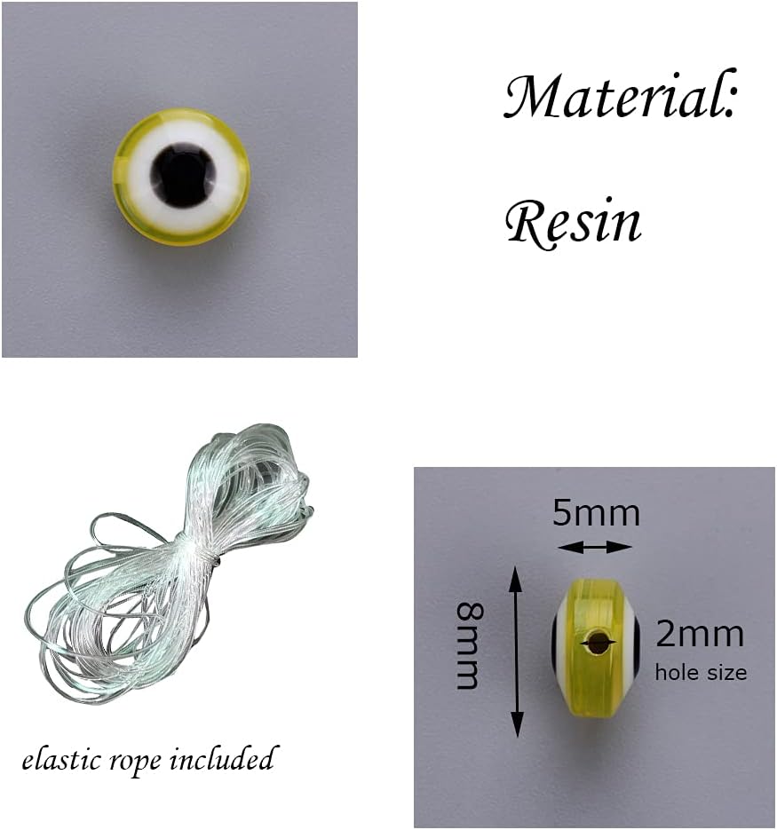 200pcs Evil Eye Beads Yellow Resin lampwork Beads Smooth Surface for DIY Jewelry Bracelets Necklaces Earrings Craft Gift Making(Yellow)