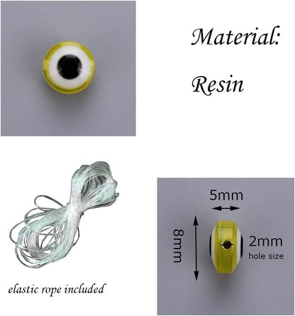 200pcs Evil Eye Beads Yellow Resin lampwork Beads Smooth Surface for DIY Jewelry Bracelets Necklaces Earrings Craft Gift Making(Yellow)
