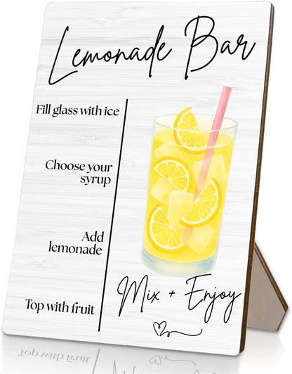 Lemonade Bar Sign, Wedding Lemon Drinks Wooden Stand Sign 5x7 Inch, Baby Bridal Shower Table Decor, Wedding Lemonade Signs for Reception Ceremony Home Party Tabletop Desk Decorations