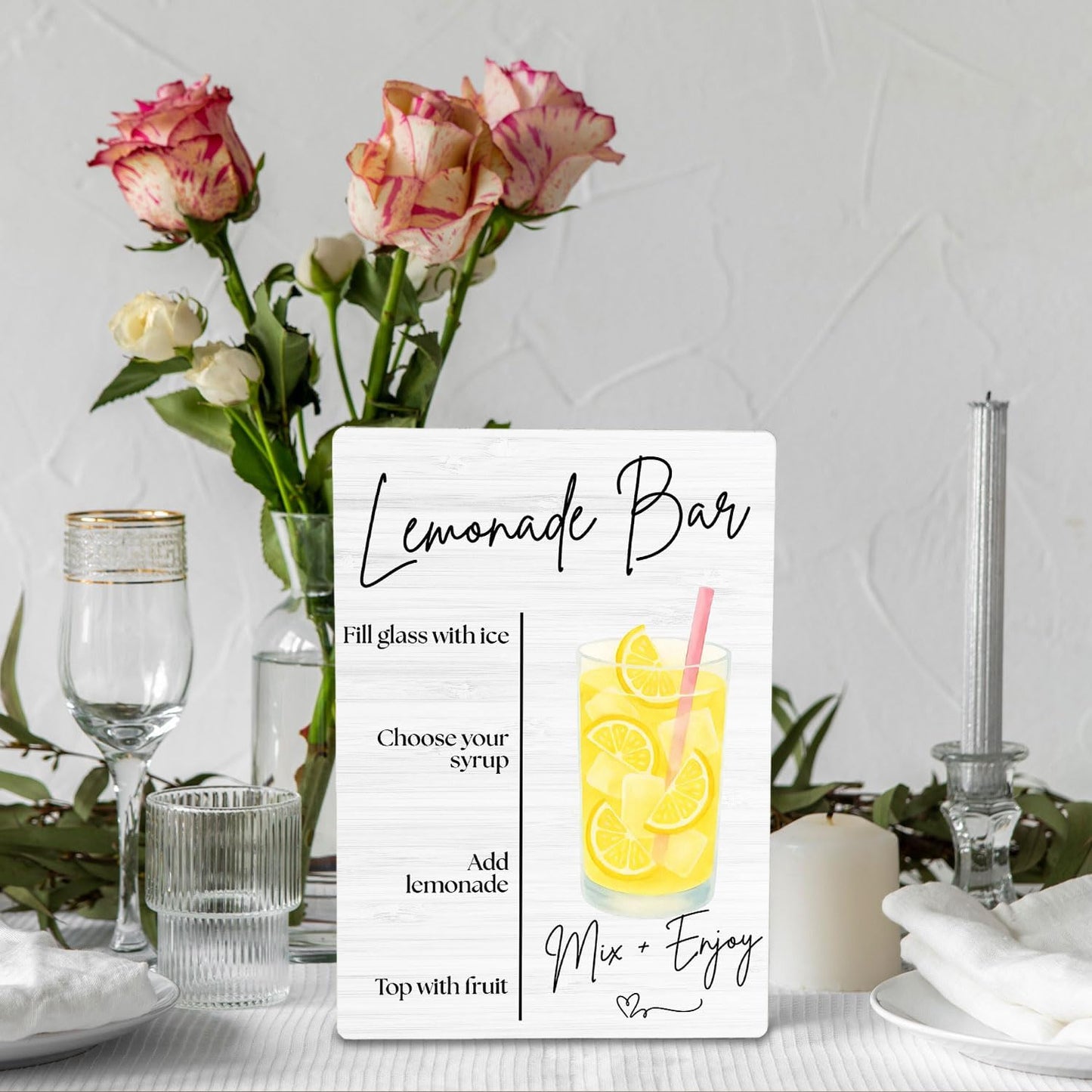 Lemonade Bar Sign, Wedding Lemon Drinks Wooden Stand Sign 5x7 Inch, Baby Bridal Shower Table Decor, Wedding Lemonade Signs for Reception Ceremony Home Party Tabletop Desk Decorations