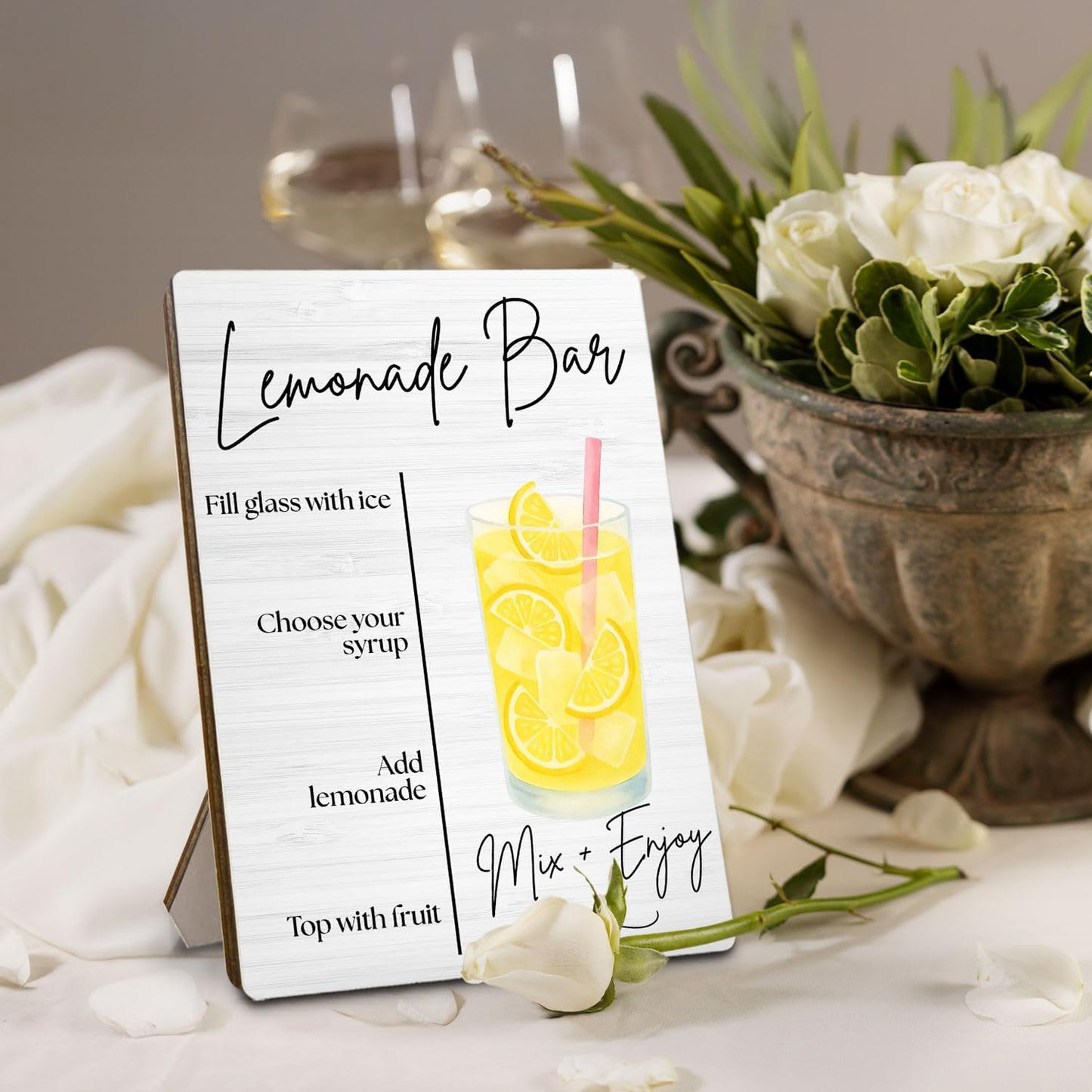 Lemonade Bar Sign, Wedding Lemon Drinks Wooden Stand Sign 5x7 Inch, Baby Bridal Shower Table Decor, Wedding Lemonade Signs for Reception Ceremony Home Party Tabletop Desk Decorations