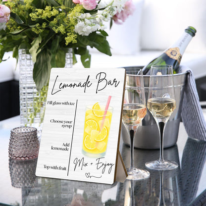 Lemonade Bar Sign, Wedding Lemon Drinks Wooden Stand Sign 5x7 Inch, Baby Bridal Shower Table Decor, Wedding Lemonade Signs for Reception Ceremony Home Party Tabletop Desk Decorations