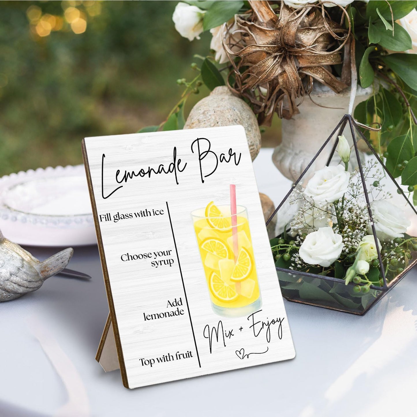 Lemonade Bar Sign, Wedding Lemon Drinks Wooden Stand Sign 5x7 Inch, Baby Bridal Shower Table Decor, Wedding Lemonade Signs for Reception Ceremony Home Party Tabletop Desk Decorations
