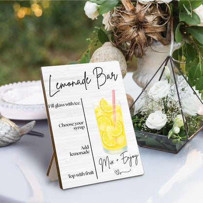 Lemonade Bar Sign, Wedding Lemon Drinks Wooden Stand Sign 5x7 Inch, Baby Bridal Shower Table Decor, Wedding Lemonade Signs for Reception Ceremony Home Party Tabletop Desk Decorations