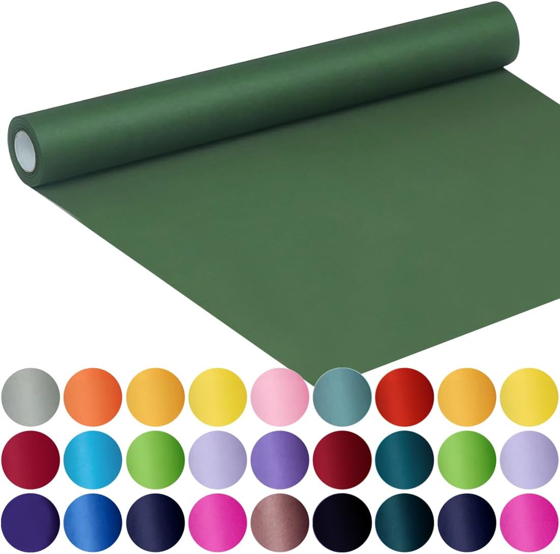 17.8" x 760" (63') Dark Green Kraft Craft Paper Roll for Gift Wrapping Bulletin Board Bouquet Flower Art Packing Parcel Table Covering 80GSM 55LB (Dark Green, 17.8" x 63')