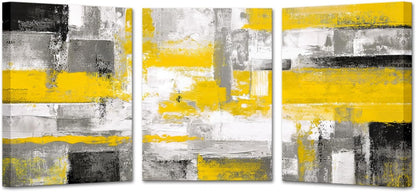 3 Pieces Abstract Canvas Poster Prints Contemporary Creative Yellow Grey Picture Wall Art Framed Artwork Ready to Hang Living Room Bedroom Each Panel 12x16 Inches