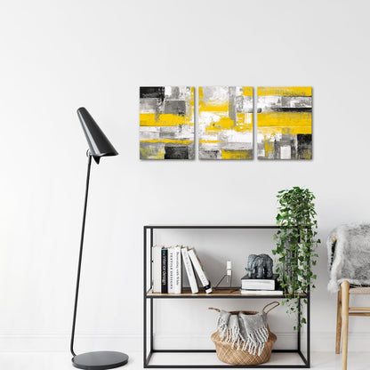 3 Pieces Abstract Canvas Poster Prints Contemporary Creative Yellow Grey Picture Wall Art Framed Artwork Ready to Hang Living Room Bedroom Each Panel 12x16 Inches