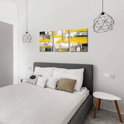 3 Pieces Abstract Canvas Poster Prints Contemporary Creative Yellow Grey Picture Wall Art Framed Artwork Ready to Hang Living Room Bedroom Each Panel 12x16 Inches
