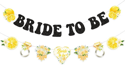 Lemon Fruit Theme Bridal Shower Banner Decorations - Vibrant Yellow & Black "Bride to Be" Hanging Sign for Wedding Shower, Bachelorette Party, or Citrus-Themed Celebration