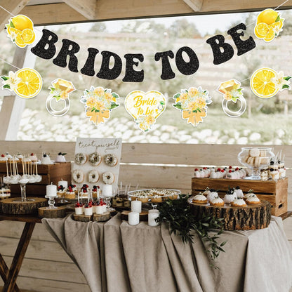 Lemon Fruit Theme Bridal Shower Banner Decorations - Vibrant Yellow & Black "Bride to Be" Hanging Sign for Wedding Shower, Bachelorette Party, or Citrus-Themed Celebration
