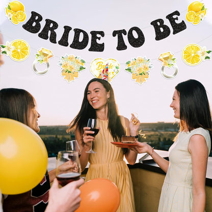 Lemon Fruit Theme Bridal Shower Banner Decorations - Vibrant Yellow & Black "Bride to Be" Hanging Sign for Wedding Shower, Bachelorette Party, or Citrus-Themed Celebration