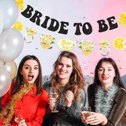 Lemon Fruit Theme Bridal Shower Banner Decorations - Vibrant Yellow & Black "Bride to Be" Hanging Sign for Wedding Shower, Bachelorette Party, or Citrus-Themed Celebration