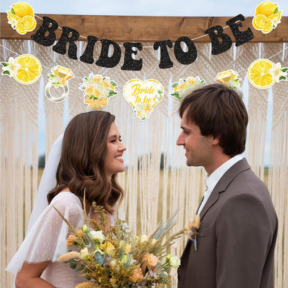 Lemon Fruit Theme Bridal Shower Banner Decorations - Vibrant Yellow & Black "Bride to Be" Hanging Sign for Wedding Shower, Bachelorette Party, or Citrus-Themed Celebration