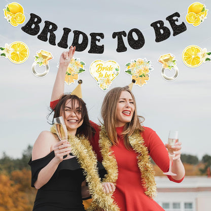 Lemon Fruit Theme Bridal Shower Banner Decorations - Vibrant Yellow & Black "Bride to Be" Hanging Sign for Wedding Shower, Bachelorette Party, or Citrus-Themed Celebration