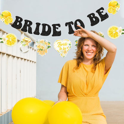 Lemon Fruit Theme Bridal Shower Banner Decorations - Vibrant Yellow & Black "Bride to Be" Hanging Sign for Wedding Shower, Bachelorette Party, or Citrus-Themed Celebration