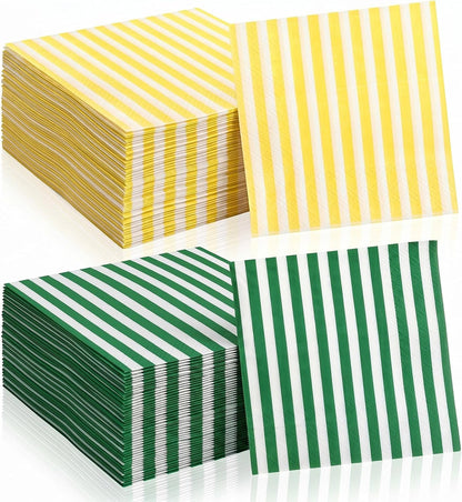 100 Pcs Golf Cocktail Napkins Green and White Yellow Cocktail Napkins Each 50 for Golf Party Disposable Paper Tableware for Party Supplies Men Golfers Sports Club Birthday Spring Summer Favors