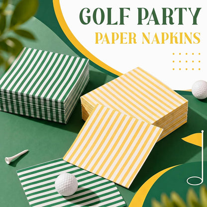 100 Pcs Golf Cocktail Napkins Green and White Yellow Cocktail Napkins Each 50 for Golf Party Disposable Paper Tableware for Party Supplies Men Golfers Sports Club Birthday Spring Summer Favors