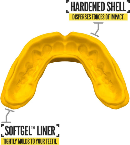 2 Pack Rush Dual Layer Mouthguard, Custom Fit Sports Mouthpiece for Football, Boxing, MMA, Basketball, Hockey, Lacrosse, Youth & Adult (Yellow)